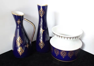Set Vasen Porzellan extern rand oben vergoldet Kobalt Blau - Bild 1 von 13