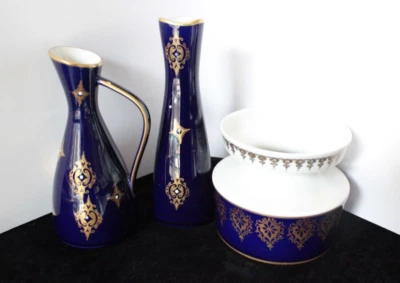 Set Vasen Porzellan extern rand oben vergoldet Kobalt Blau - Bild 1 von 4