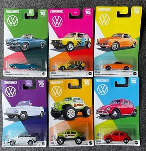 Matchbox 2023 70th VW set '62 Volkswagen Beetle Karmann Ghia Thing Baja Bug MIP - Picture 1 of 1