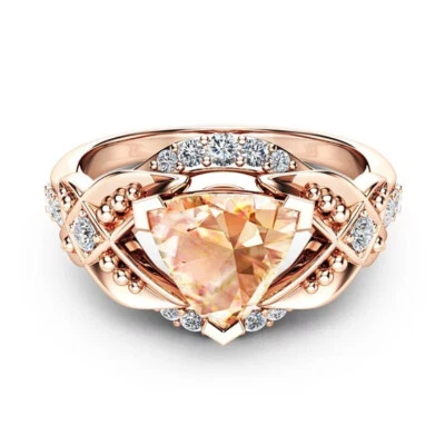 Charm Rose Gold Filled Wedding Ring Women Champagne Crystal Ring Sz 6-10 - Изображение 1 из 4