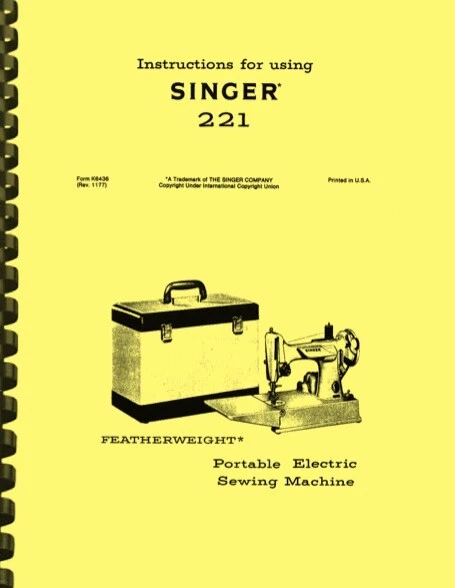 Singer 221 Featherweight Sewing Machine OWNER'S INSTRUCTION MANUAL - Image 1 of 1