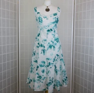 Per Una Dress Size 12 White Green Floral Broderie Anglaise 100% Cotton Tie Backs - Picture 1 of 15