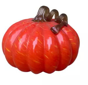 Large Orange Hand Blown Art Glass Pumpkin & Stem NEW - Picture 1 of 2