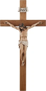 Crucifix Wall Cross - 14 Inch Olive Wood Crucifix, Hand Wood/Realistic - Picture 1 of 7