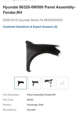 Hyundai 66320-0W500 Conjunto Panel-Guardabarros, Derecha 2009-2012 Hyundai Santa Fe Original Foto 1 de 4