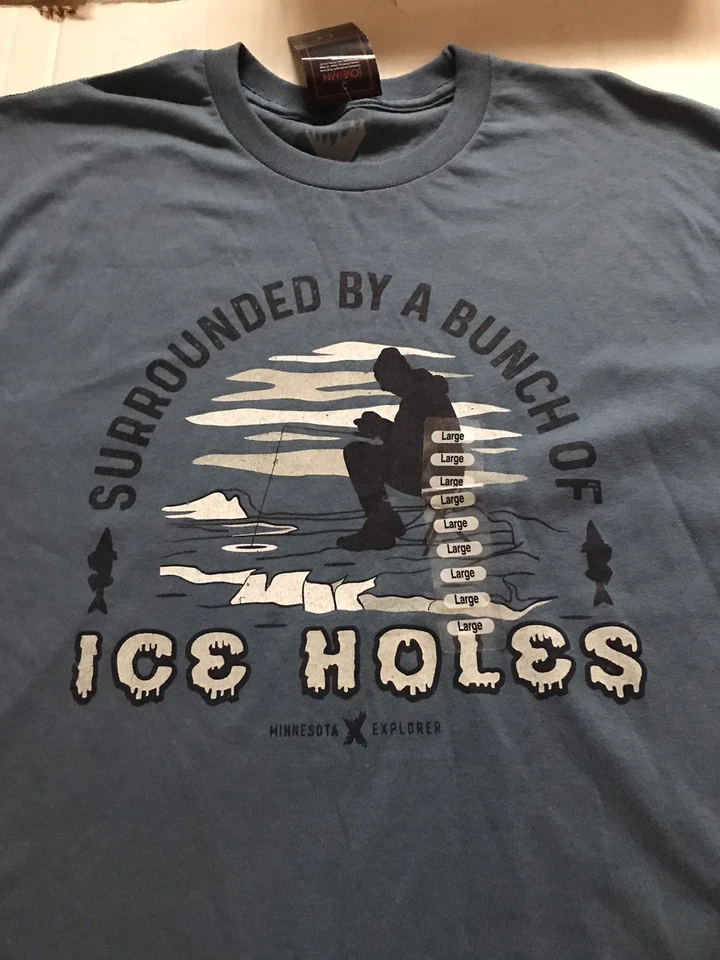 Camiseta azul MN Explorer manga longa grande cercada por buracos de gelo nova com etiquetas - Imagem 1 de 4