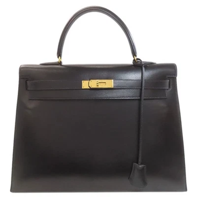 Bolso de mano HERMES Kelly 35 puntada exterior herrajes dorados caja pantorrilla damas [usado] Foto 1 de 4