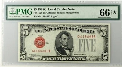 1928-C $5 Legal Gem Fr. 1528 FA Block PMG 66 EPQ STAR - Image 1 of 2