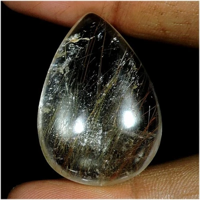 60.50Cts Natural Red Copper Needles Rutile Quartz Pear Cabochon Gemstone l456 - Image 1 of 2