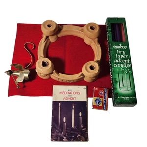Advent Wreath Candle Holder Candles Book Snuffer Peace Love Hope & Joy Christmas - Picture 1 of 13