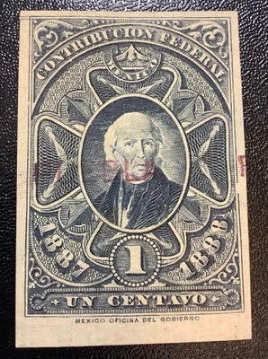 Sello de ingresos de México de 1887 sobreimpresión de pueblo Foto 1 de 2