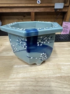 Japanische Bonsai Topf Seto Seladon Floral Sechseckig Mintgrün Vintage Sammlerstück - Bild 1 von 23