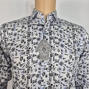 Visconti Black Button Up Flip Cuff Long Sleeve Shirt Men's Size S Black White (8 - Picture 1 of 9