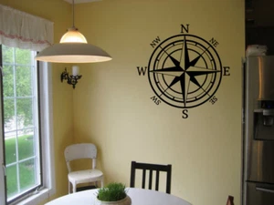 COMPASS NAUTICAL VINYL WALL ART DECAL STICKER DECOR WORDS LETTERING MURAL 15" - Picture 1 of 2