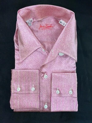 Camisa social masculina Jack Taylor Beverly Hills listrada vermelha LS M 100% seda nova com etiquetas - Imagem 1 de 4