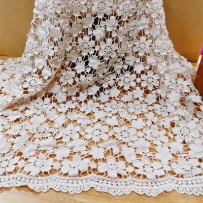 Tela de vestido de novia beige bordado guipur encaje ganchillo algodón flor Foto 1 de 4