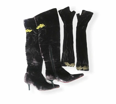 Alan Chan Over the Knee Suede Boots with matching gloves. - Image 1 of 4