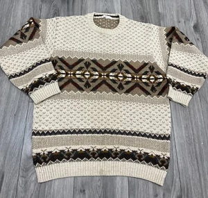 Vintage St Michael M&S Strick Pullover Fair Isle 90s Wollmischung Weihnachten Beige Herren B67 - Bild 1 von 9