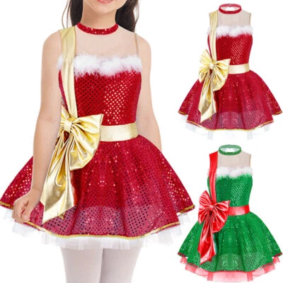 Kids Girls Christmas Dance Costume Xmas Party Dress up Sequins Ballet Tutu Dress - Image 1 of 4