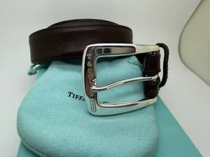 Tiffany Co Sterling Silber Gürtelschnalle Echtleder Kalbsleder Braun Gürtel - Bild 1 von 8