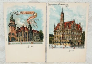 136k. 2 UNUSED, EXPOSITION UNIVERSELLE, 1900 PARIS FRANCE, BELGIUM, HONGRIE BLDG - Picture 1 of 2