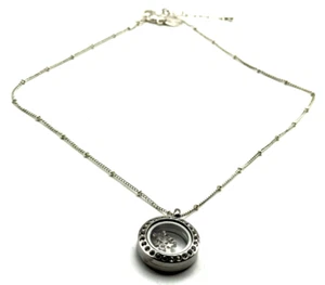 Origami Owl Rhinestone Locket on 16-18” Silver Tone Ball Chain 2 Charms - Picture 1 of 10