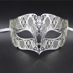 Plata Hombre Fumar Veneciano Metal Filigrana Máscara Carnaval Fiesta - Imagen 1 de 1