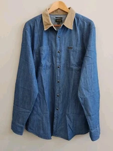 Brixton Reserve Snap Button Western Shirt Blue Washed Denim Corduroy Men's XL - Picture 1 of 11
