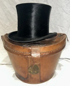 ANTIQUE LINCOLN BENNETT SILK TOP HAT IN ORIGINAL LEATHER CASE Royal Ascot NICE! - Picture 1 of 24