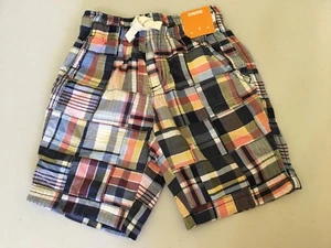 NWT Gymboree Boy shorts Elastic Waist Shorts Plaid Navy Blue Coral Yellow - Picture 1 of 2