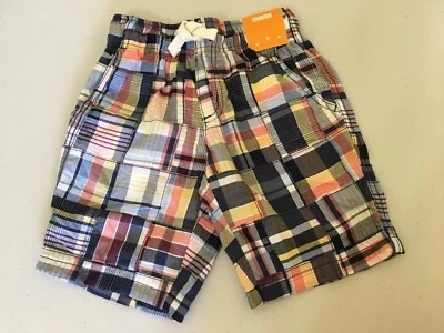 NWT Gymboree Boy shorts Elastic Waist Shorts Plaid Navy Blue Coral Yellow - Image 1 of 2