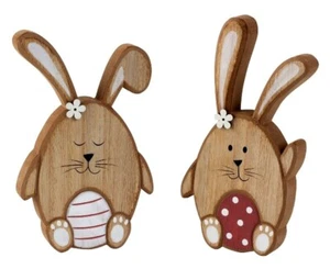 Ostern Hase 2er Set Holz kräftig Deko Osterhase mit Ei OVP - Bild 1 von 5