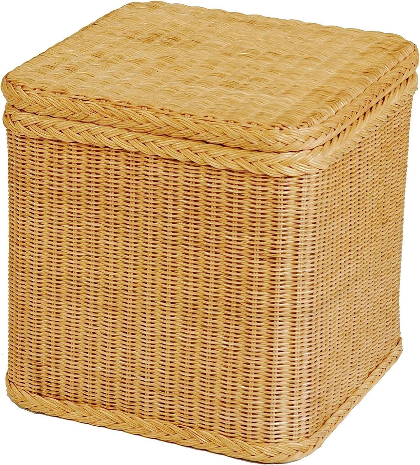 Rattan Wäschekorb  -Truhe  stabiler Deckel  Wäschesammler (Honig, Quadratisch) - Bild 1 von 1