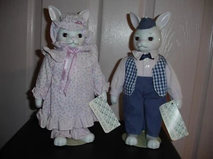 Country-kins Porcelain Dolls Barton and Belida Bunny with Stands NEW WITHOUT BOX - Picture 1 of 7