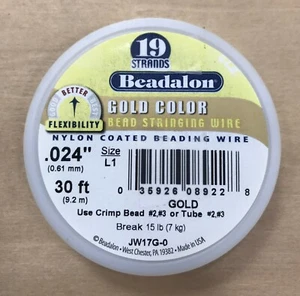 Beadalon Nylon Beschichtet Gold Farbe Perlen Auffädeln Draht - 19 Stränge 0,024 Zoll - Bild 1 von 4