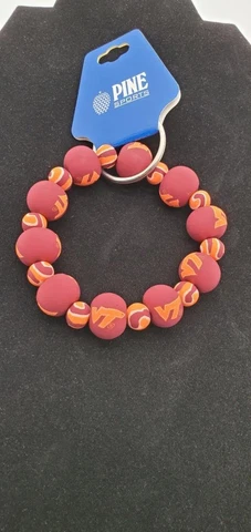 Virginia Tech Hokies Pine Sports Handmade Clay Big Bead Stretch Bracelet, VT Fan Cover