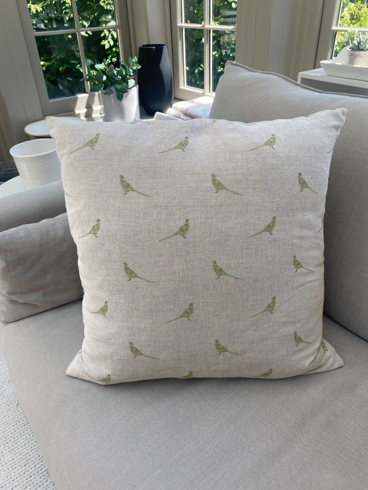 Bird print linen cushion with pad by Alter Me Home - Image 1 of 4