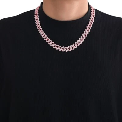 Collar o brazalete de cadena cubana Miami chapado en oro rosa helado de 14 mm 2 filas Foto 1 de 4