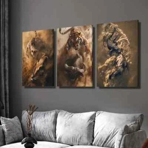 3pcs Cheetah Tiger Crocodile Hunting & Eating Wall Art Canvas Unframed/Framed - Imagen 1 de 9