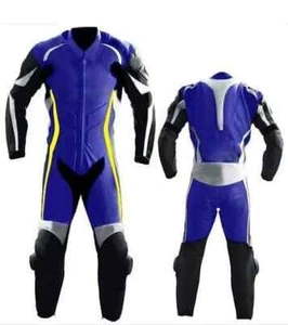 Blue Customize Motorcycles Blue & White Motorbiker Racing Cowhide Leather Suit, - Bild 1 von 5