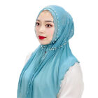 Chiffon Hijab Women Wrap Shawl Muslim Beads Turban Headscarf Stole Arab Scarves