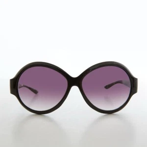 Oversized Round Black Retro Sunglasses - Gale - Picture 1 of 3