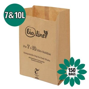 7L & 10L - 150 x Papier kompostierbar braun Caddy Lebensmittel Abfalleimer Einlagen/Mülleimerbeutel - Bild 1 von 3