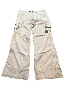 YMI 20 White Cargo Pants Wide Leg Low Rise Studded Pocket Y2K Boho Utility READ - Picture 1 of 11