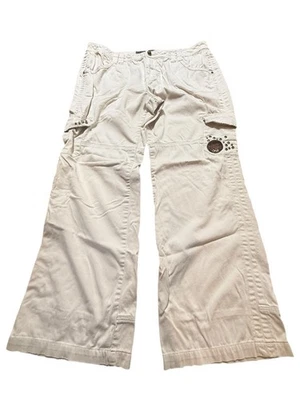 YMI 20 White Cargo Pants Wide Leg Low Rise Studded Pocket Y2K Boho Utility READ - Image 1 of 4