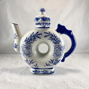 Vintage chinesische Porzellan blau und weiß Donut Loch Teekanne - Bild 1 von 11