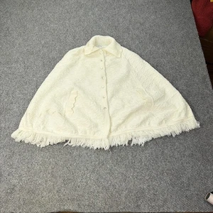 Poncho vintage Wintuk cape femme taille unique grand-mère franges tricot rétro années 60 - Photo 1/14