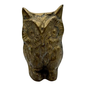 Heavy Detailed Brass Owl Figurine Statue Paperweight 4" Natural Patina Vintage - Picture 1 of 17