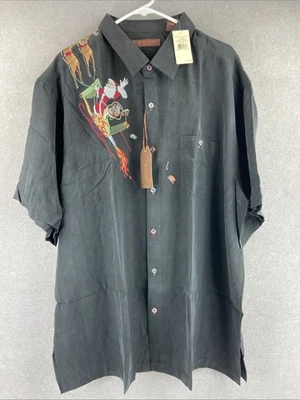 Мужская вышитая рубашка Tori Richard 3XL Santa In Hot Rod сани олень черный цвет - Изображение 1 из 4