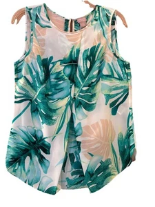 Chico's Black Label NWT Sz 0 (4-6) Tropical Sleeveless Blouse Green Leaves - Picture 1 of 15